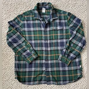 The North Face Green and Navy Plaid Button Down Flannel Shirt XXL